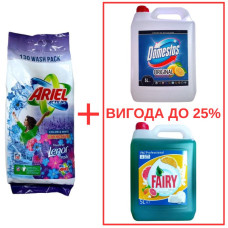 Порошок Ariel Actilift+Lenor 10кг / Domestos Лимон 5л / Fairy Цитрус 5л
