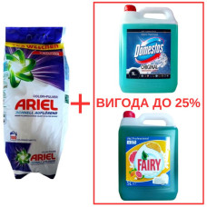 Порошок Ariel Color Pulver 10кг / Domestos Alp.св. с кислот 5л / Fairy Цитрус 5л