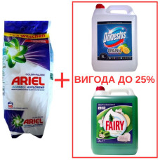 Порошок Ariel Color Pulver 10кг / Domestos Лимон 5л / Fairy Яблоко 5л