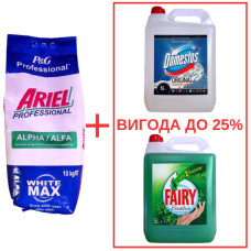 Порошок Ariel AlphaWhite 10кг / Domestos Alp.св. 5л / Fairy Мята 5л