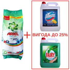Порошок Ariel Whites&Color+Lenor 10кг / Domestos Лимон 5л / Fairy Мята 5л
