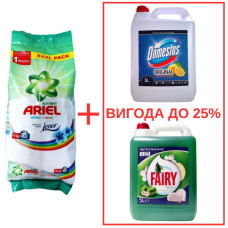 Порошок Ariel Whites&Color+Lenor 10кг / Domestos Лимон 5л / Fairy Яблоко 5л