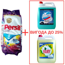 Порошок Persil Color 10кг / Domestos Alp.св. с кислот 5л / Fairy Банан 5л