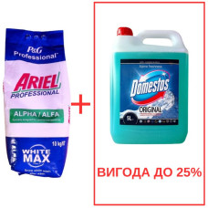Порошок Ariel AlphaWhite 10кг / Domestos Alp.св. с кислот 5л