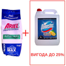 Порошок Ariel AlphaWhite 10кг / Domestos Лимон 5л