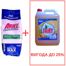 Порошок Ariel AlphaWhite 10кг / Fairy Лимон 5л