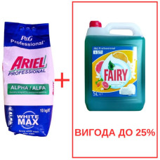 Порошок Ariel AlphaWhite 10кг / Fairy Цитрус 5л
